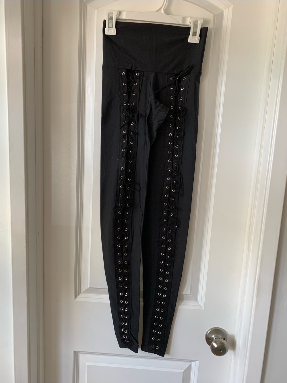 Little Black Diamond Black Lace-Up High-Waist Leggings